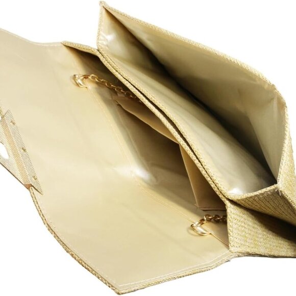 Stylish Straw Envelope Bag with Chain Strap - Perfect Summer Accessory - Picture 6 of 6